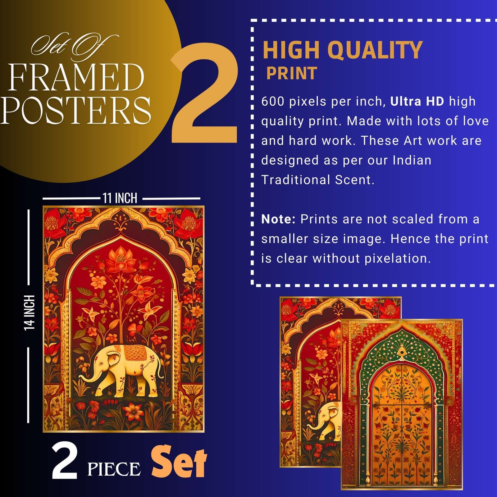 Set of Two Wall Paintings for Wall Dacoration Golden Framed Wall Paintings for Living Room & Bedroom Wall Art for Home Decoration & Office Wall Décor (14×11 inch CH-GD2-18)
