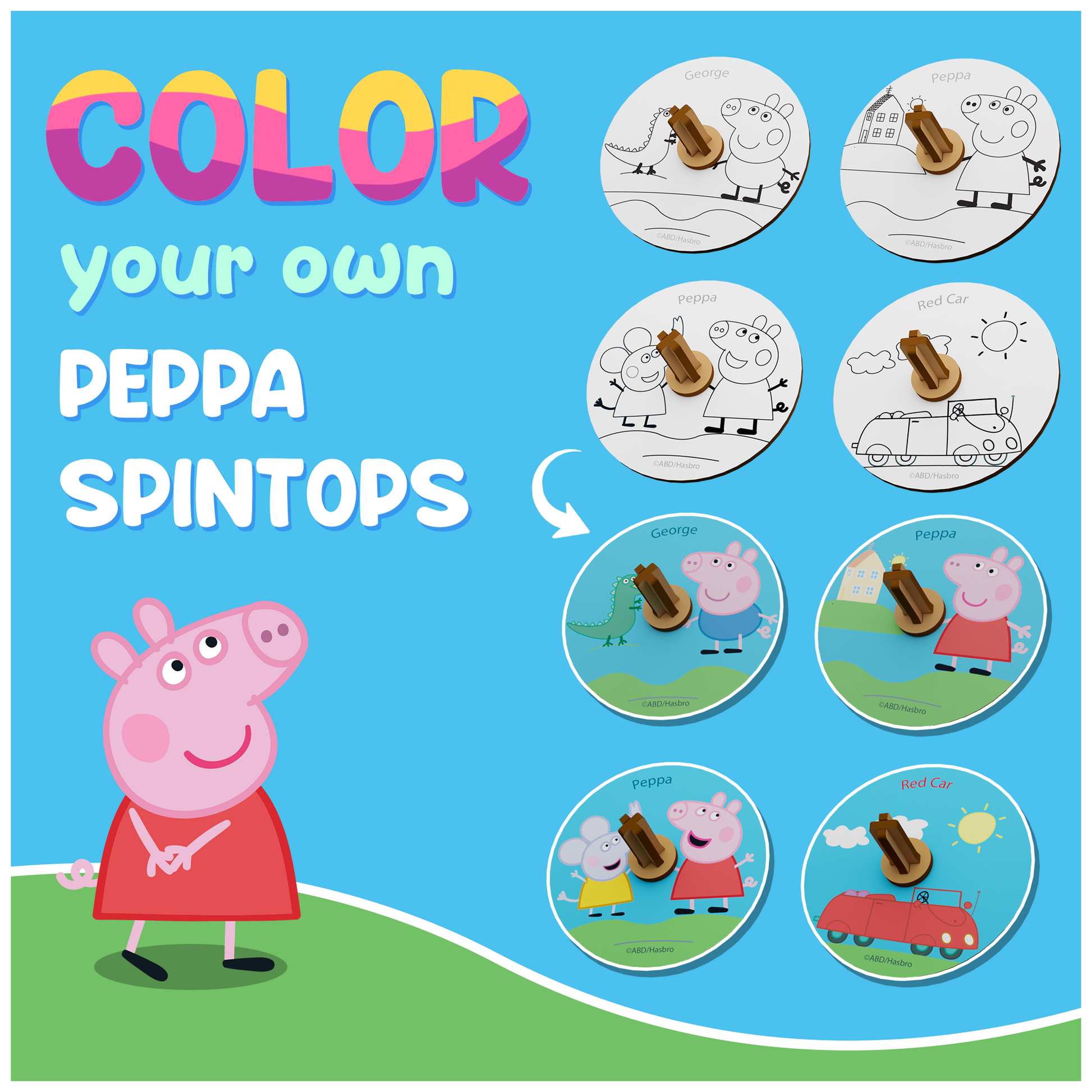 Peppa's DIY Spinning Tops (2 Packs) - Learn Balance & Motion