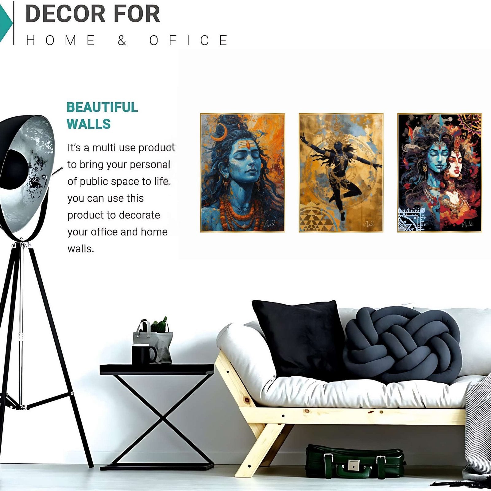 Set of Three Wall Paintings for Wall Dacoration Golden Framed Wall Paintings for Living Room & Bedroom Wall Art for Home Decoration & Office Wall Décor (24×18 inch CH-GD3-2)