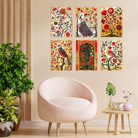 Set of Six Wall Paintings for Wall Dacoration Golden Framed Wall Paintings for Living Room & Bedroom Wall Art for Home Decoration & Office Wall Décor (17×13 inch CH-GD6-9)