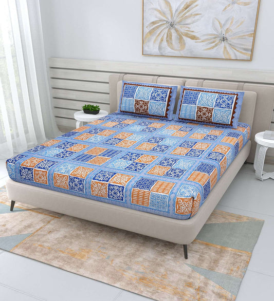 100% Pure Cotton Traditional Printed Bedsheet for Double Bed King Size Bedsheet with 2 Pillow Covers