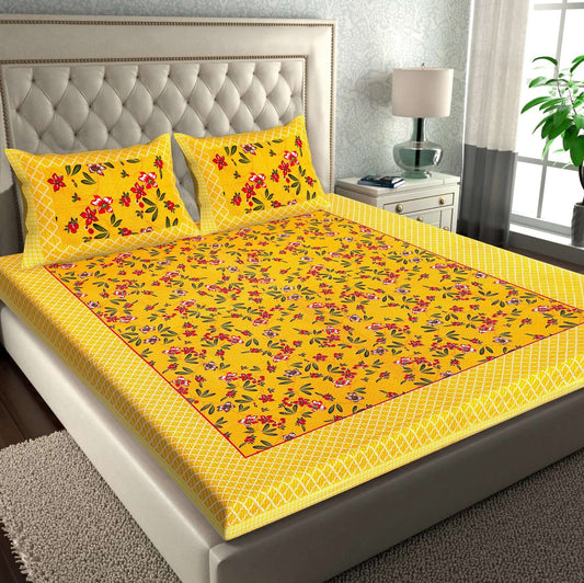 100% Pure Cotton Traditional Printed Bedsheet for Double Bed King Size Bedsheet with 2 Pillow Covers
