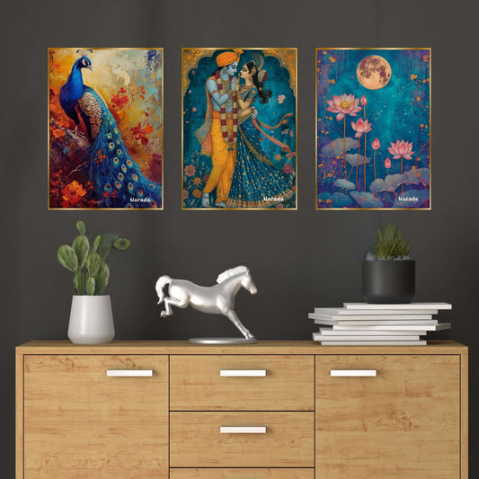 Set of Three Wall Paintings for Wall Decoration Golden Framed Wall Paintings for Living Room (18×12 inch CH-GD3-12)