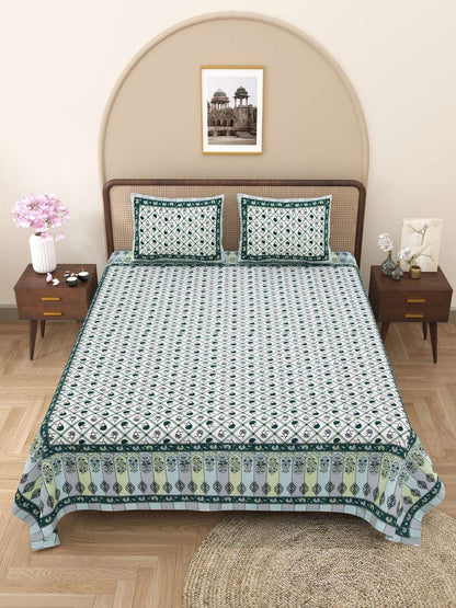 100% Pure Cotton Traditional Printed Bedsheet for Double Bed King Size Bedsheet with 2 Pillow Covers