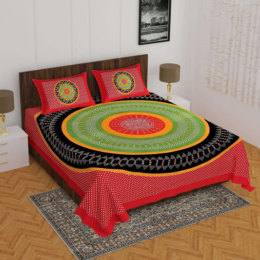 100% Pure Cotton Traditional Printed Bedsheet for Double Bed King Size Bedsheet with 2 Pillow Covers