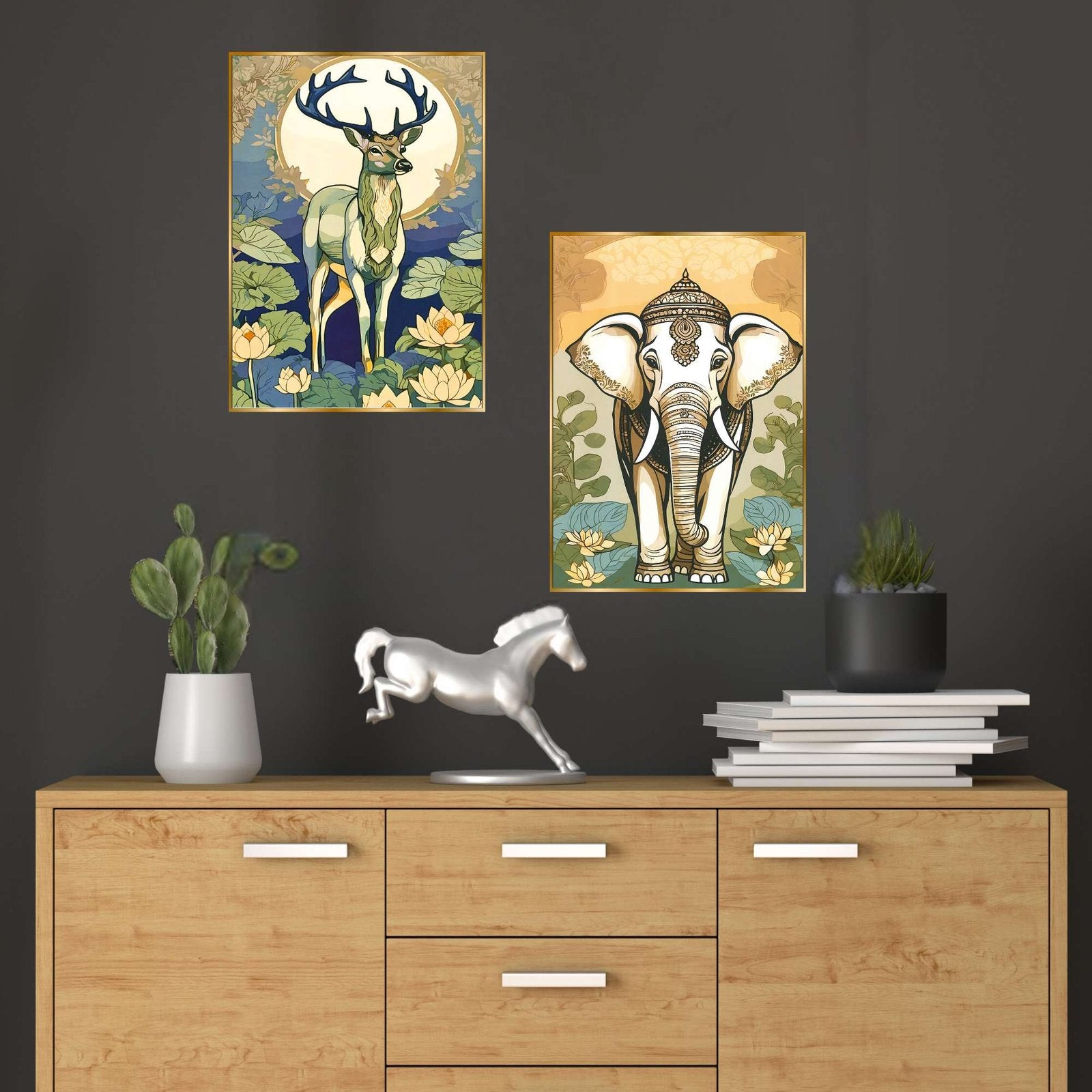 Set of Two Wall Paintings for Wall Dacoration Golden Framed Wall Paintings for Living Room & Bedroom Wall Art for Home Decoration & Office Wall Décor (14×11 inch CH-GD2-14)