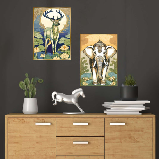 Set of Two Wall Paintings for Wall Dacoration Golden Framed Wall Paintings for Living Room & Bedroom Wall Art for Home Decoration & Office Wall Décor (14×11 inch CH-GD2-14)