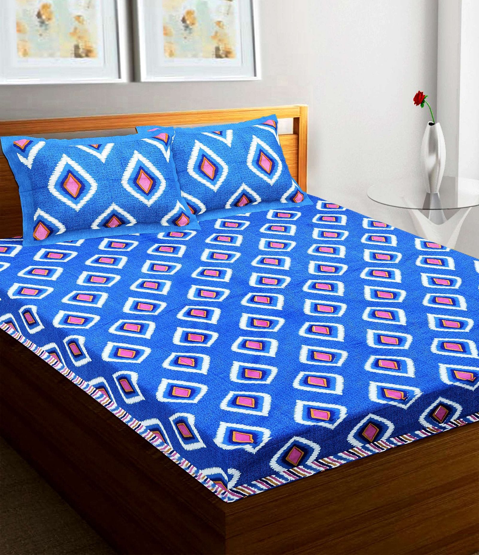 100% Pure Cotton Traditional Printed Bedsheet for Double Bed King Size Bedsheet with 2 Pillow Covers