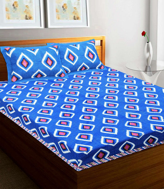 100% Pure Cotton Traditional Printed Bedsheet for Double Bed King Size Bedsheet with 2 Pillow Covers
