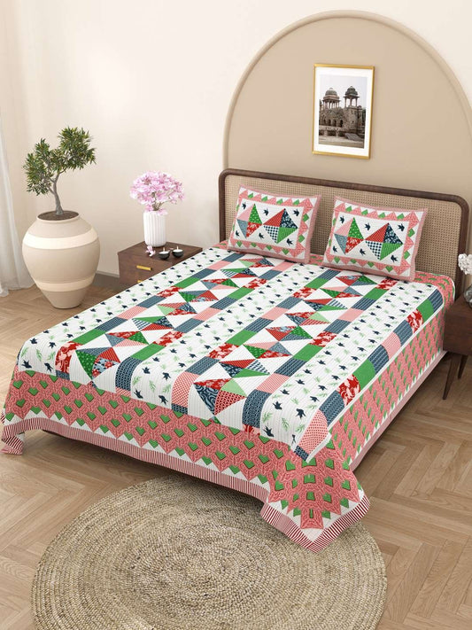 100% Pure Cotton Traditional Printed Bedsheet for Double Bed King Size Bedsheet with 2 Pillow Covers