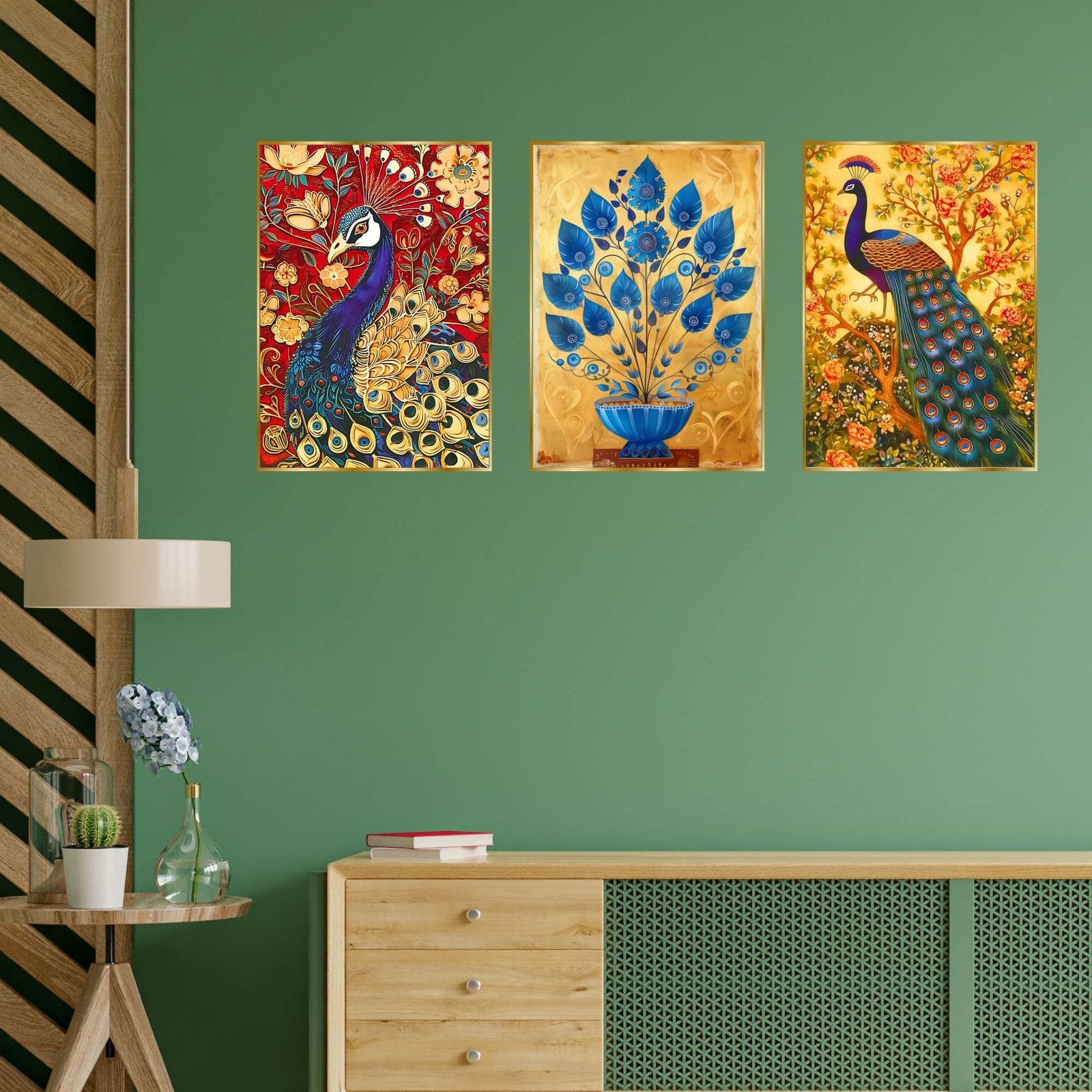 Set of Three Wall Paintings for Wall Dacoration Golden Framed Wall Paintings for Living Room & Bedroom Wall Art for Home Decoration & Office Wall Décor (24×18 inch CH-GD3-4)