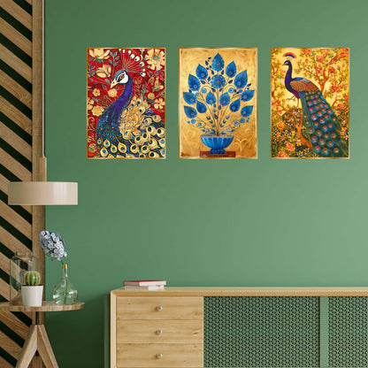 Set of Three Wall Paintings for Wall Dacoration Golden Framed Wall Paintings for Living Room & Bedroom Wall Art for Home Decoration & Office Wall Décor (24×18 inch CH-GD3-4)