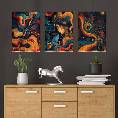Set of Three Wall Paintings for Wall Dacoration Golden Framed Wall Paintings for Living Room & Bedroom Wall Art for Home Decoration & Office Wall Décor (18×12 inch CH-GD3-3)