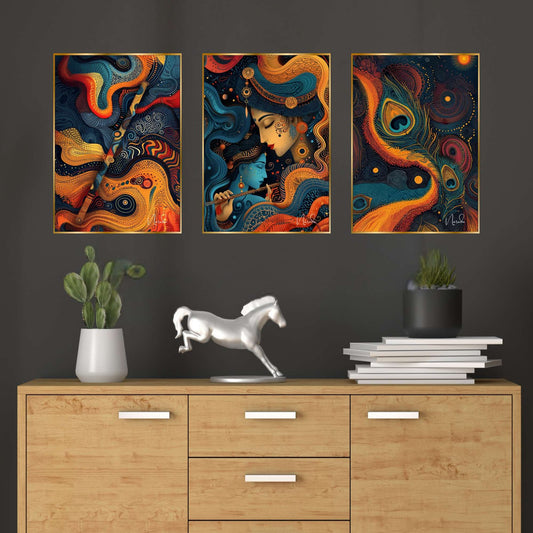 Set of Three Wall Paintings for Wall Dacoration Golden Framed Wall Paintings for Living Room & Bedroom Wall Art for Home Decoration & Office Wall Décor (18×12 inch CH-GD3-3)