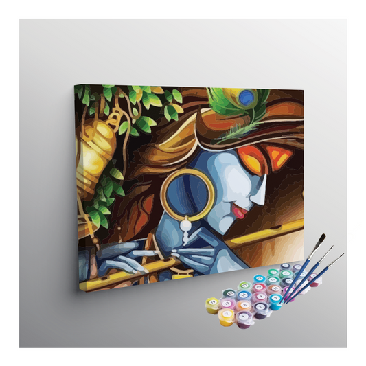 Vibrant Krishna: Artistic Flute & Peacock Feather Paint by Numbers Kit