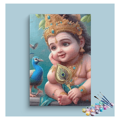 Innocent Joy: Bal Krishna with Peacock Paint by Numbers Kit