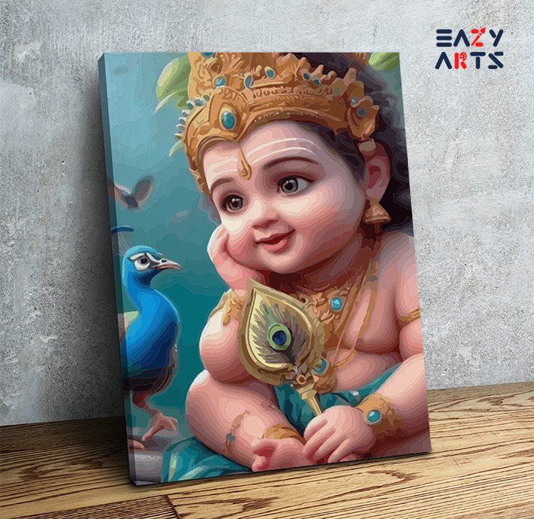 Innocent Joy: Bal Krishna with Peacock Paint by Numbers Kit