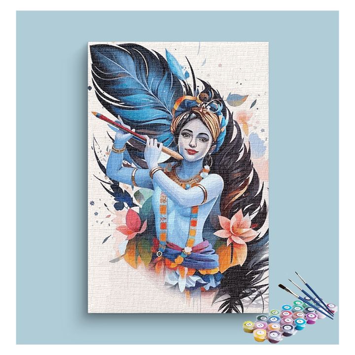 Artistic Bliss: Modern Krishna with Flute Paint by Numbers Kit