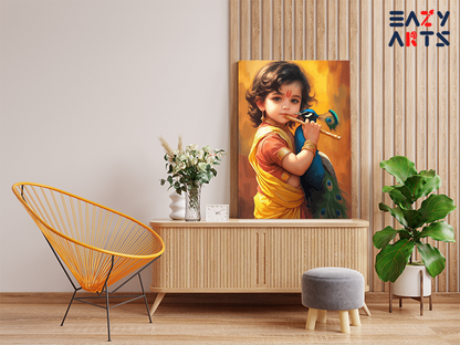 Child Krishna with Flute and Peacock Paint by Numbers Kit