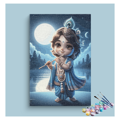Moonlit Melody: Baby Krishna Playing Flute Paint by Numbers Kit