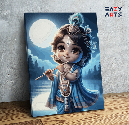 Moonlit Melody: Baby Krishna Playing Flute Paint by Numbers Kit