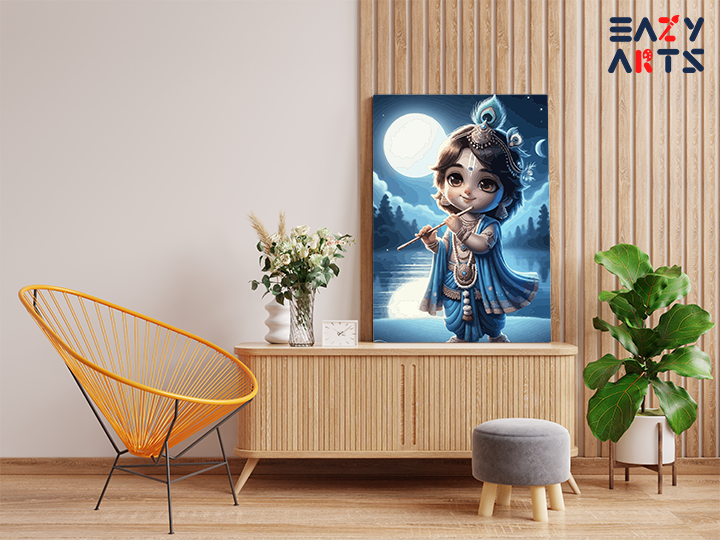 Moonlit Melody: Baby Krishna Playing Flute Paint by Numbers Kit