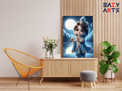 Moonlit Melody: Baby Krishna Playing Flute Paint by Numbers Kit