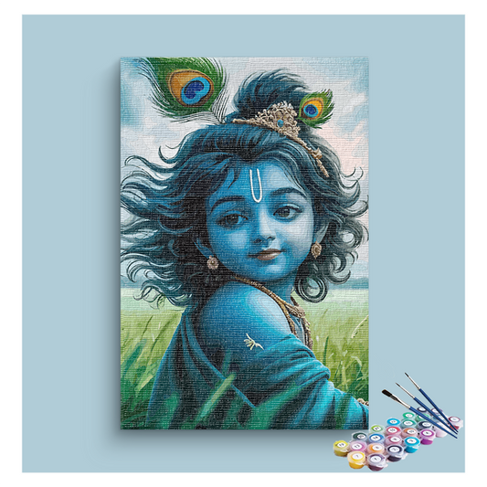 Divine Bliss: Baby Krishna in the Fields Paint by Numbers Kit