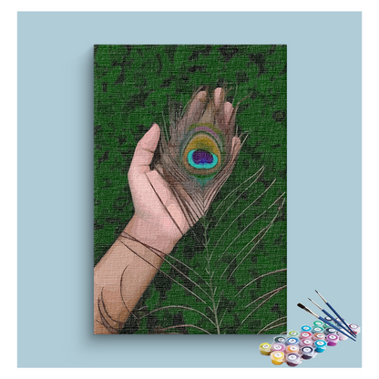 Graceful Feather: Krishna’s Peacock Feather in Hand Paint by Numbers Kit