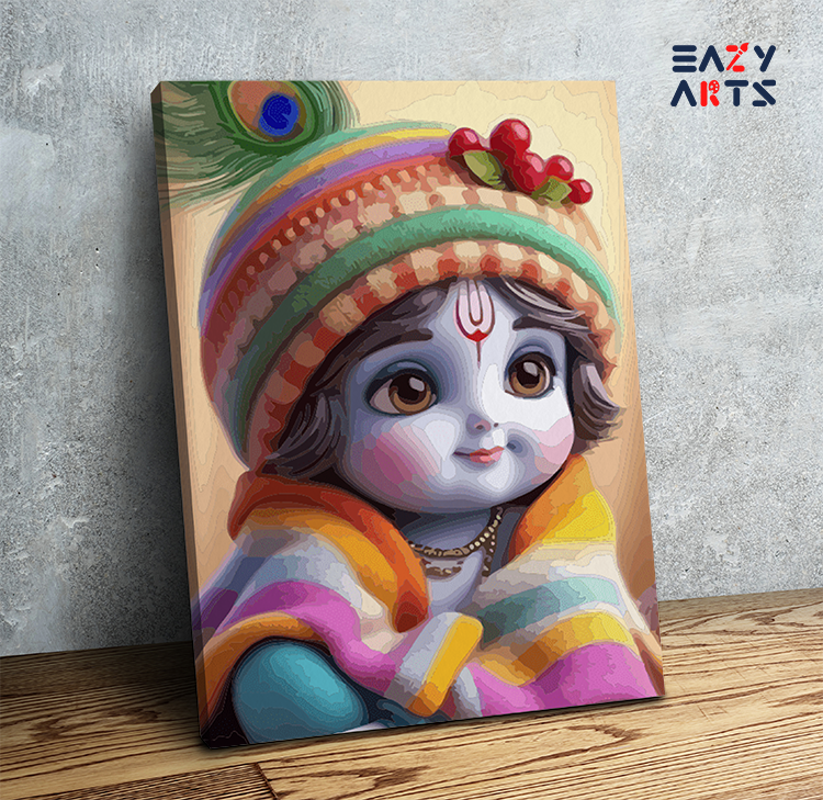 Cuddly Krishna: Baby Krishna in Colorful Blanket Paint by Numbers Kit