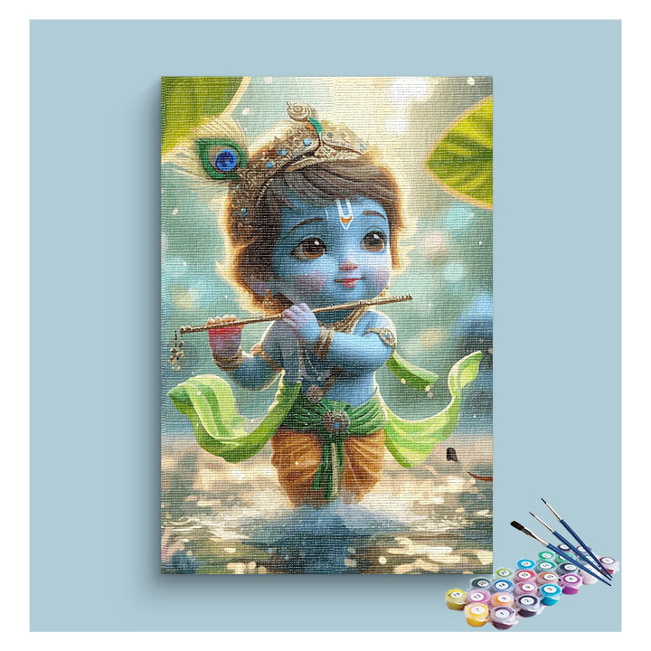 Joyful Melody: Baby Krishna Playing Flute Paint by Numbers Kit