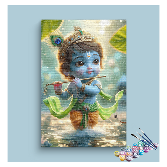 Joyful Melody: Baby Krishna Playing Flute Paint by Numbers Kit
