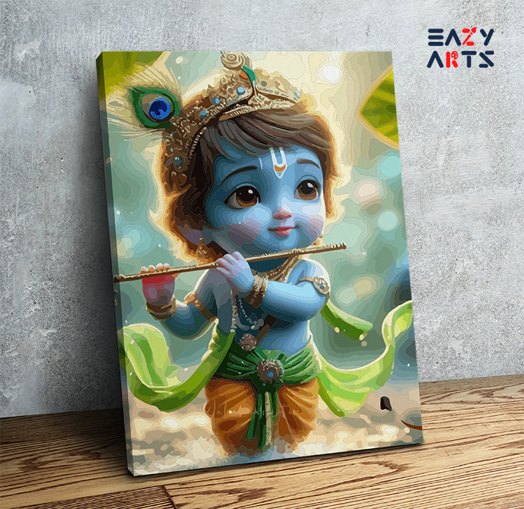 Joyful Melody: Baby Krishna Playing Flute Paint by Numbers Kit