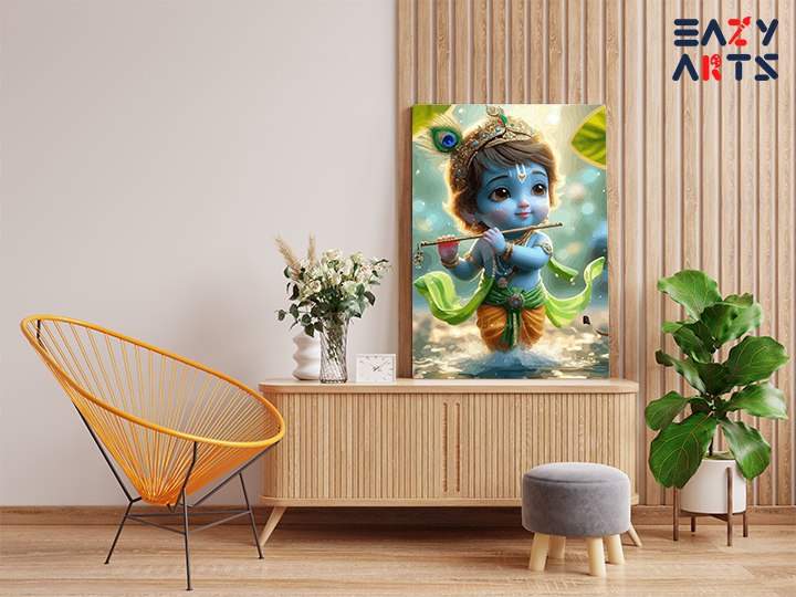 Joyful Melody: Baby Krishna Playing Flute Paint by Numbers Kit