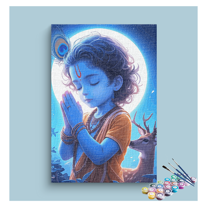 Moonlit Devotion: Baby Krishna in Prayer Paint by Numbers Kit