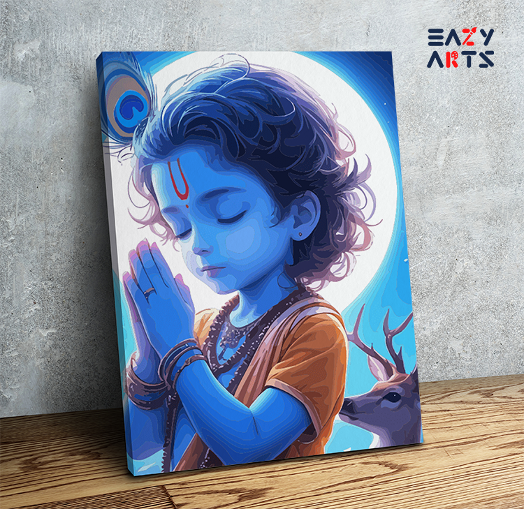 Moonlit Devotion: Baby Krishna in Prayer Paint by Numbers Kit