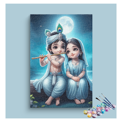 Heavenly Harmony: Baby Krishna and Radha Under the Moon Paint by Numbers Kit