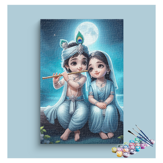 Heavenly Harmony: Baby Krishna and Radha Under the Moon Paint by Numbers Kit