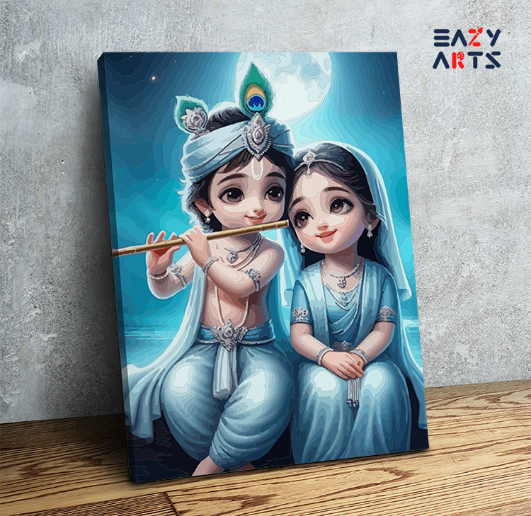Heavenly Harmony: Baby Krishna and Radha Under the Moon Paint by Numbers Kit
