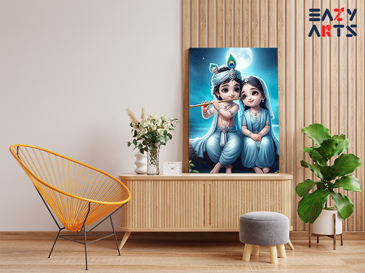 Heavenly Harmony: Baby Krishna and Radha Under the Moon Paint by Numbers Kit