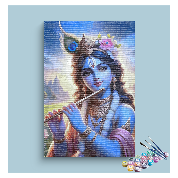 Divine Melody: Krishna Playing the Flute Paint by Numbers Kit