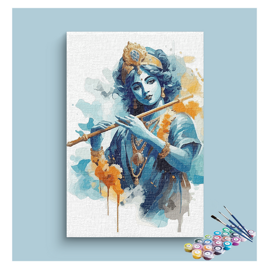Divine Melody: Krishna Playing the Flute Painting Paint by Numbers Kit