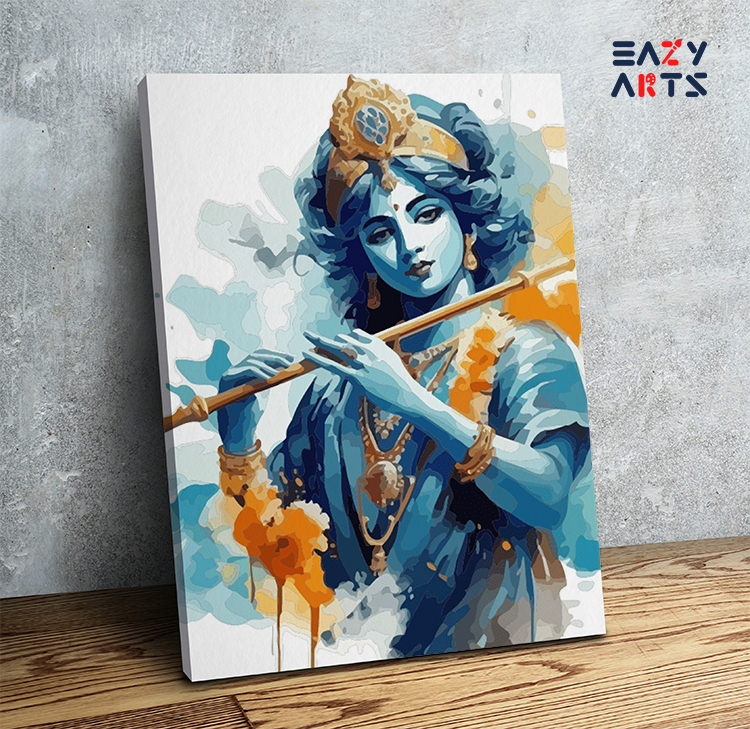 Divine Melody: Krishna Playing the Flute Painting Paint by Numbers Kit