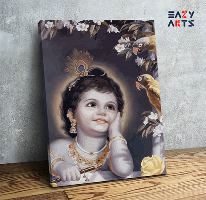 Innocent Wonder: Baby Krishna with Parrots Paint by Numbers Kit