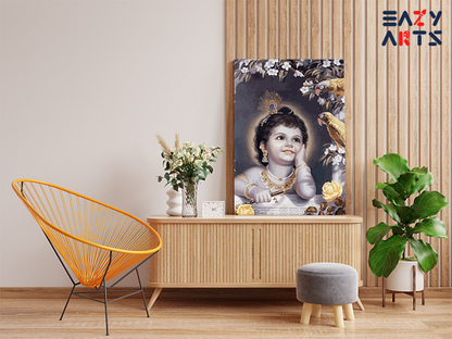 Innocent Wonder: Baby Krishna with Parrots Paint by Numbers Kit