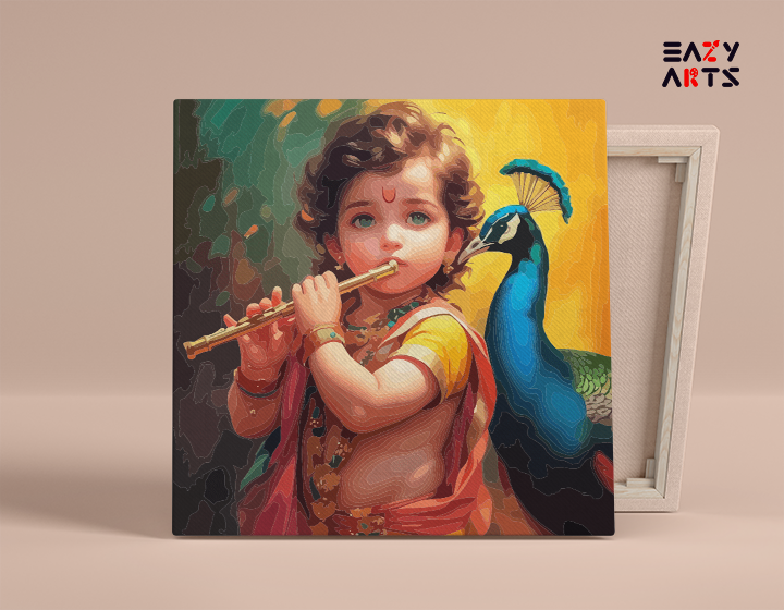 Little Krishna with Flute and Peacock Paint by Numbers Kit