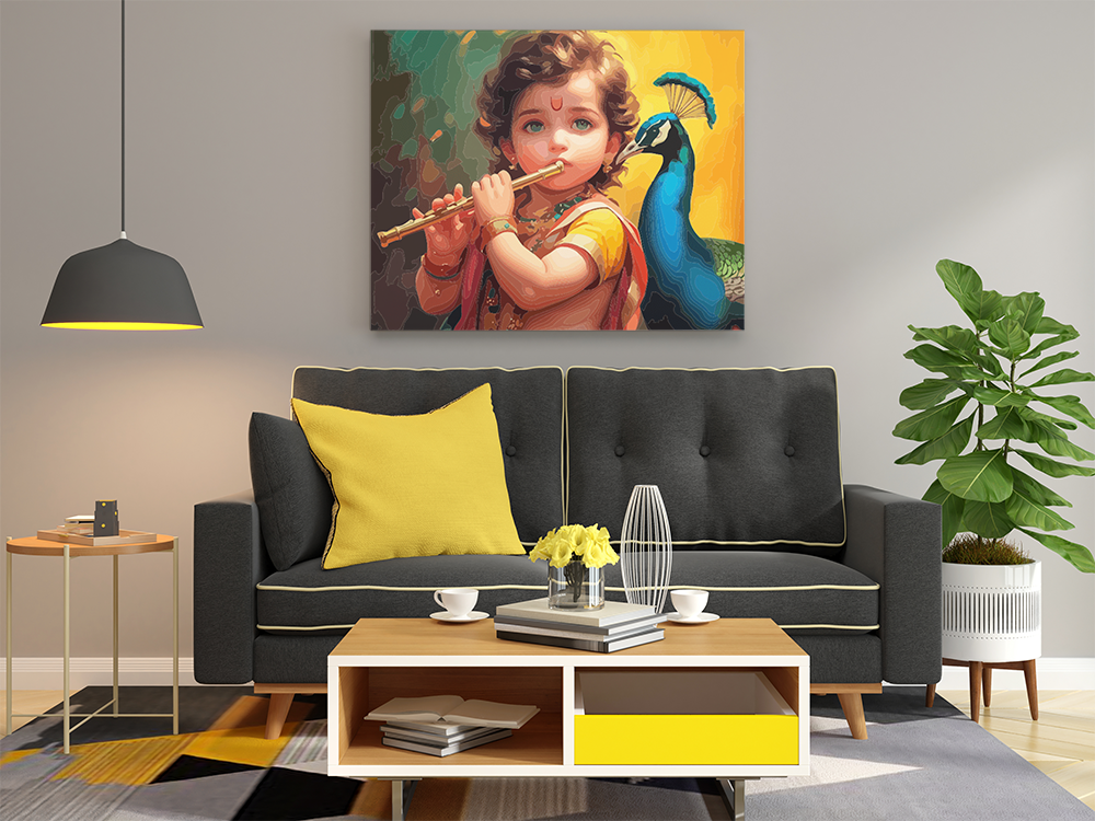 Little Krishna with Flute and Peacock Paint by Numbers Kit
