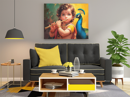 Little Krishna with Flute and Peacock Paint by Numbers Kit