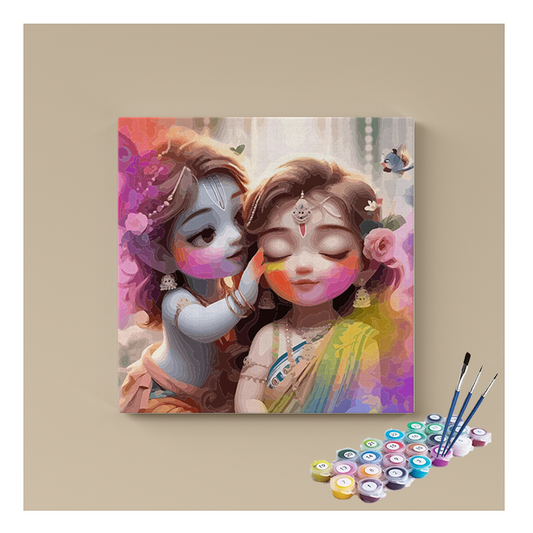 Krishna and Radha's Playful Moments: Holi Celebration Paint by Numbers Kit