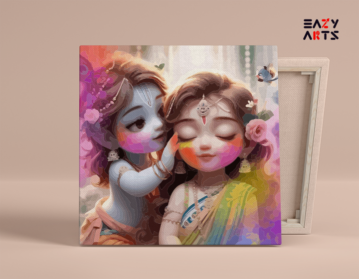 Krishna and Radha's Playful Moments: Holi Celebration Paint by Numbers Kit